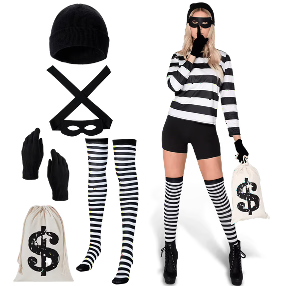 Joyfy Adult Women Robber Costume, Bank Robber Costume Woman for Halloween Costume