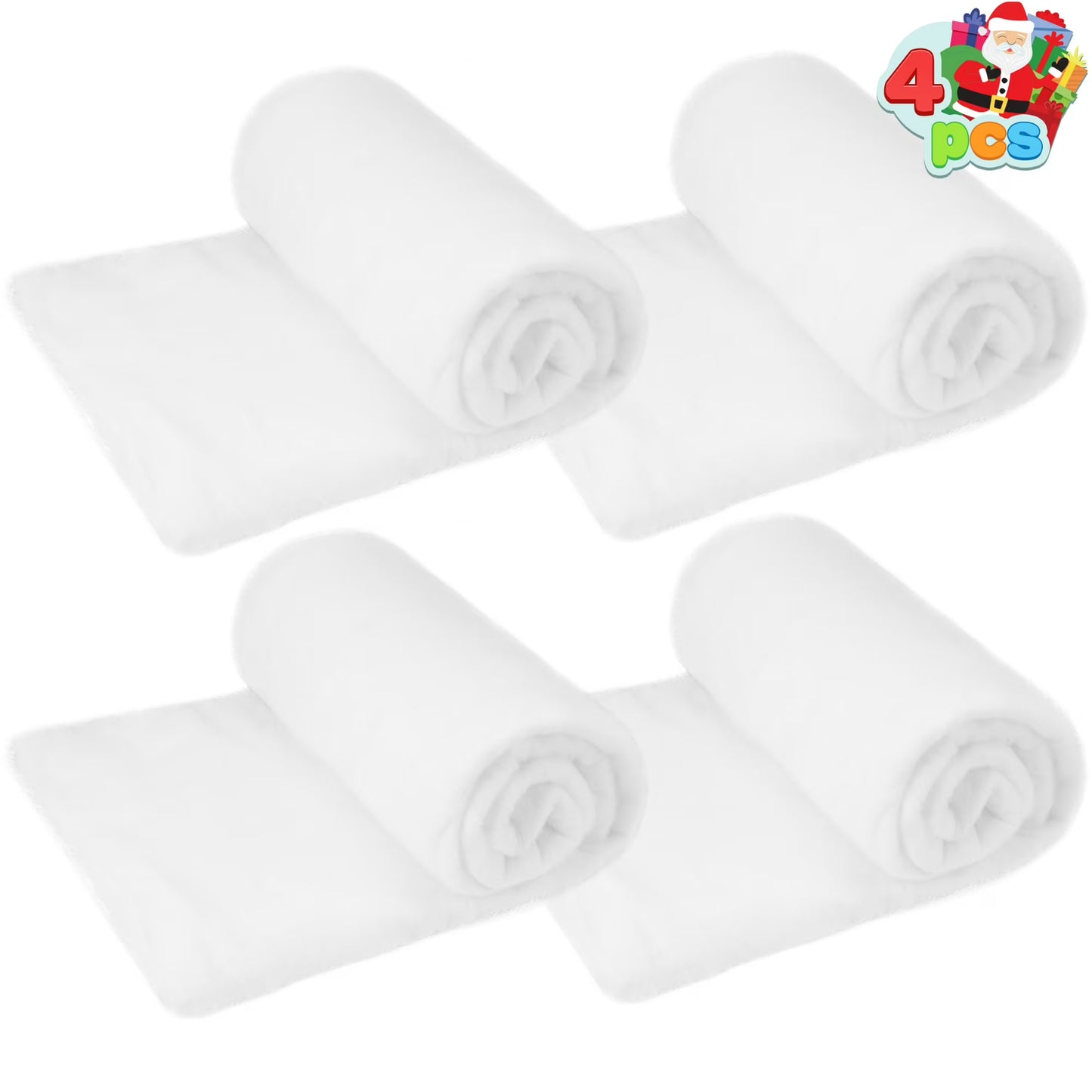 Joyfy Christmas Snow Blanket Roll 3x8ft, 4 Pack for Christmas Decorations, Country Displays, Under the Christmas Tree - Thick White Soft Fake Snow Cover for Holiday Decorations and Winter Displays