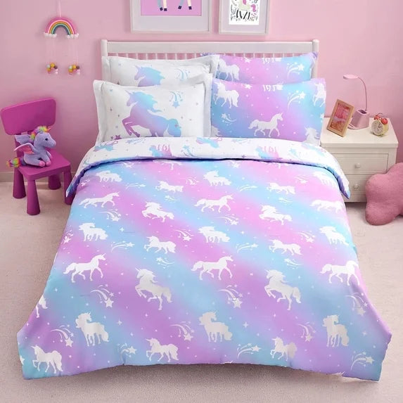 Joyfy Dream Unicorn 7-Piece Full Comforter Set for Kids, Super Soft Microfiber Bed in a Bag for Boys Girls with Comforter, Sheets, Pillowcase, and Sham