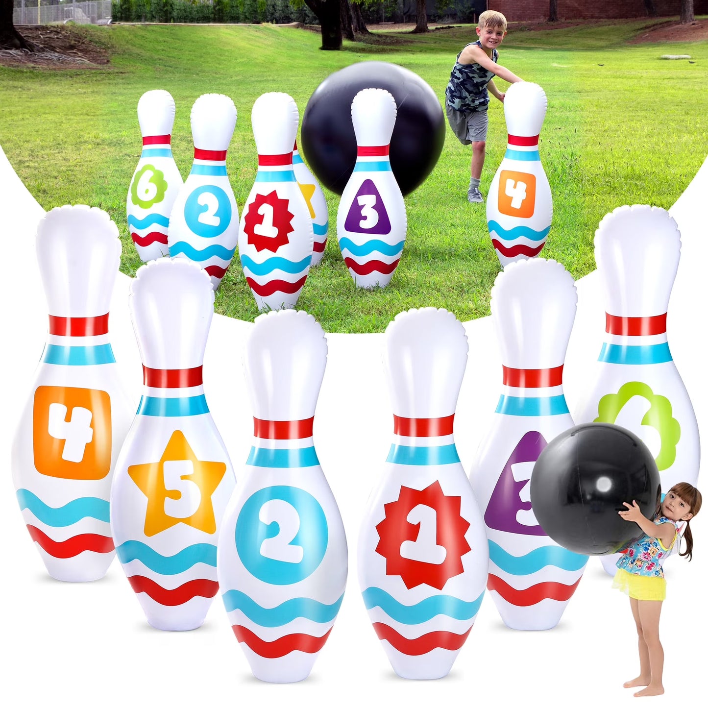 Joyfy Giant Inflatable Bowling Set for Kids and Adults, Christmas Birthday Party Games, Kids Education Motor Skills Toys