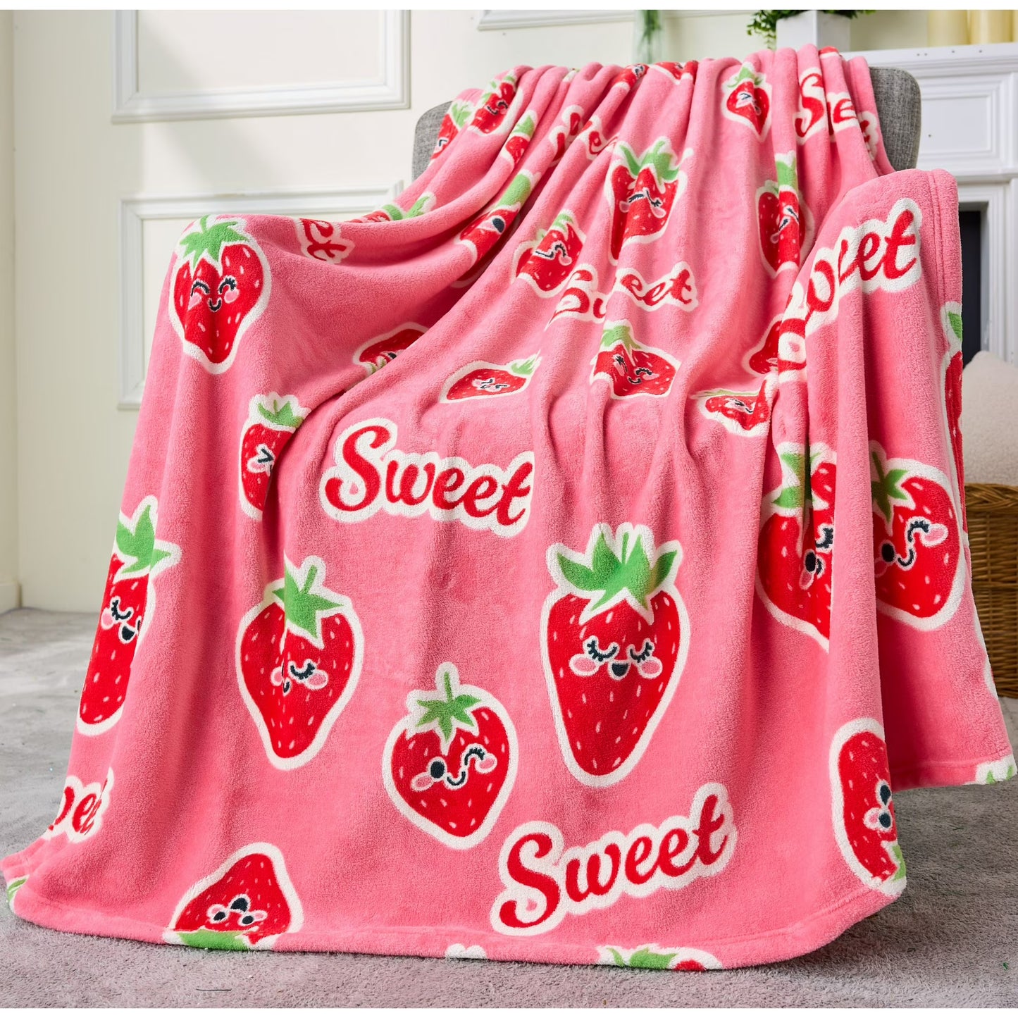 Joyfy Glow in The Dark Blanket-Strawberry Gifts for Girls 50" x 60" Soft Cozy Flannel Kids Throw Blanket