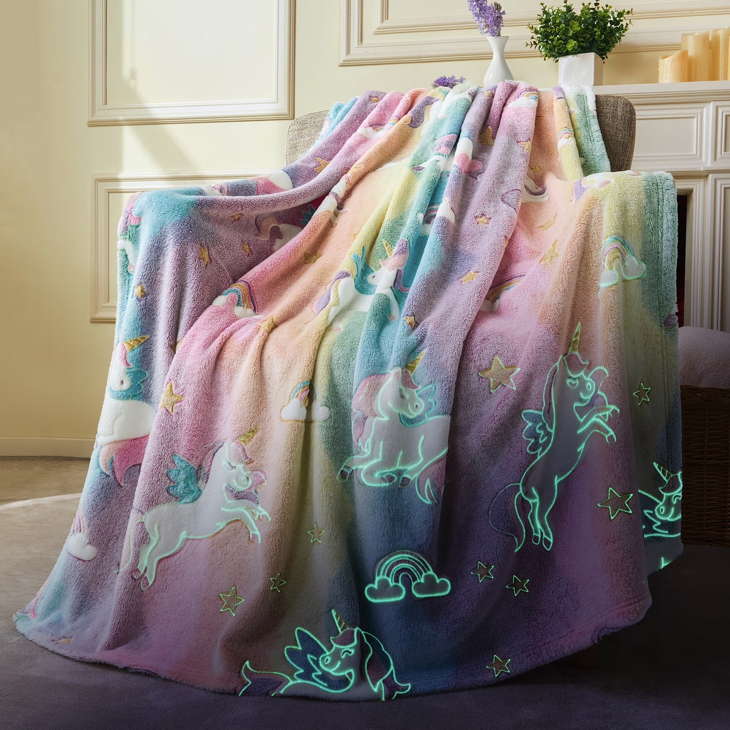 Joyfy Glow in The Dark Blanket Unicorn Gifts for Girls 50 x 60 Soft Cozy Flannel Kids Throw Blanket