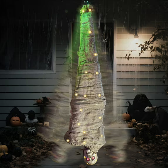 Joyfy 65 Halloween Decorations Cocoon Skeleton,Scary Hanging Cocoon Decoration Props with Horror Scream and Lighted LED Eyes, Halloween Outdoor Yard Haunted House Props