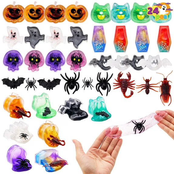 Joyfy 24 PCS Halloween Slime Toys, Stretch Squishy Toys for Halloween Party Favors, Stress Reliever Toys for Kids, Trick or Treating Goodie Bag Fillers, Classroom Prize