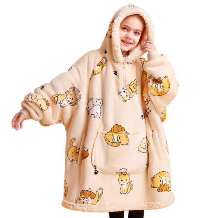 Joyfy Kids Wearable Blanket Hoodie, Warm and Cozy Flannel Sweatshirt for Gilrs and Boys Christmas Birthday Gifts