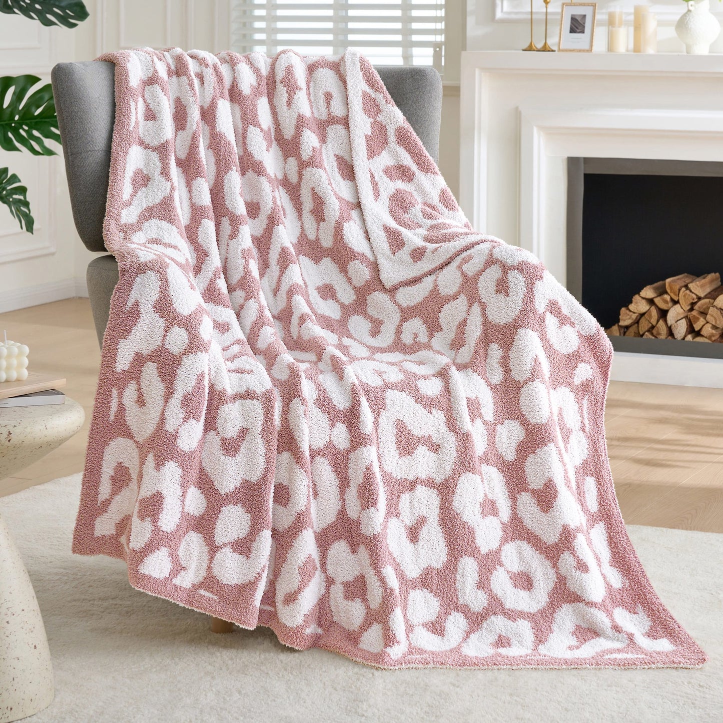 Joyfy Knitted Throw Blanket 50x60 Inches, Cozy Soft Blanket Leopard for Couch, Bed, Sofa - Cute Aesthetic Home Decor and Gift for Women, Mom, Girls, Mothers Birthday