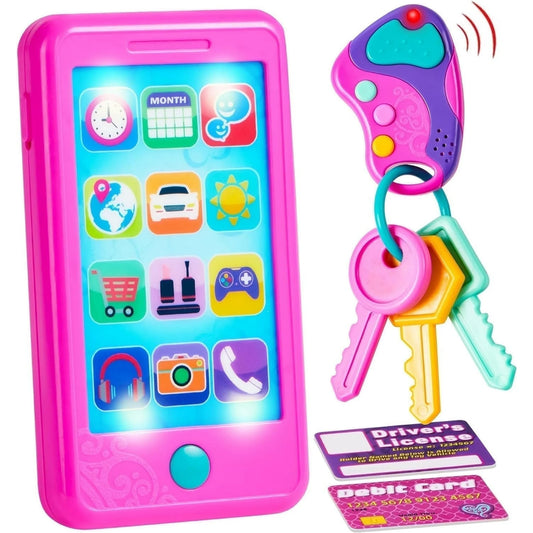 JOYIN Pretend Play Smart Phone, Keyfob Key Baby Phone Toy and Credit Cards Set, Kids Toddler Cellphone Toys for 1-5 Year Old