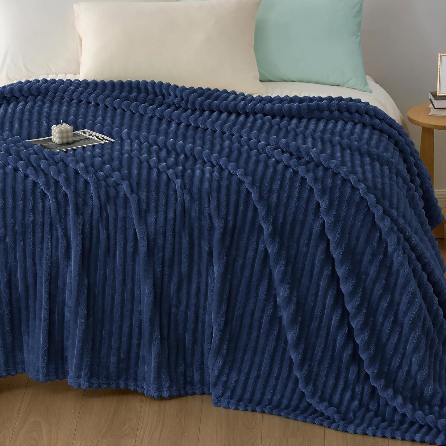 Joyfy Queen Size Fleece Blanket 90x90 Inches, Soft & Warm Blue Throw for Bed, Cozy Cute Gift for Women Men Mom