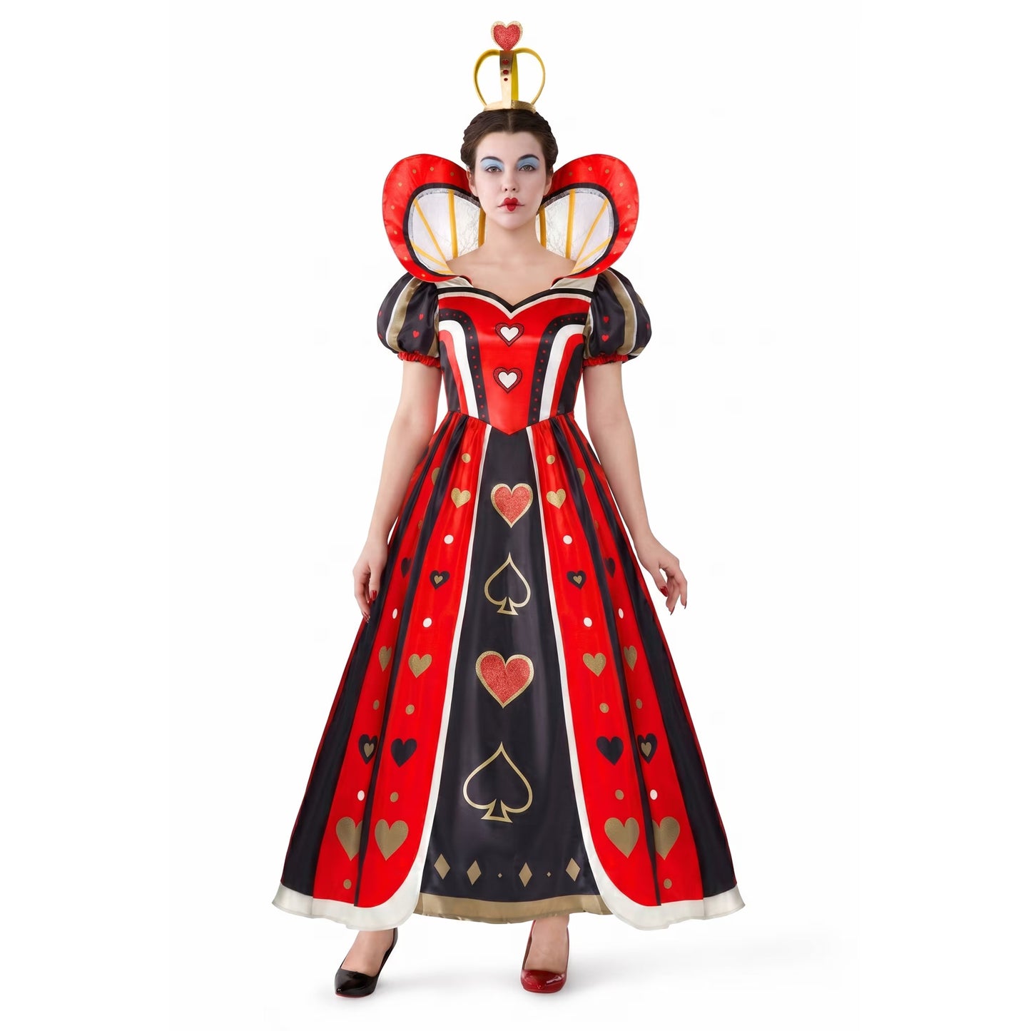 Joyfy Red Queen Costume for Women, Red Heart Queen Fairytale Fancy Dress for Halloween Themed Parties Dress up Cosplay