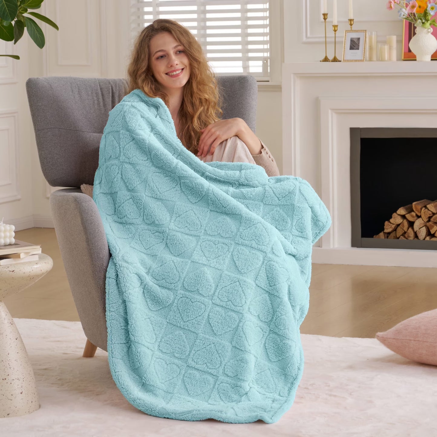 Joyfy Soft Lake Blue Fleece Throw Blanket Checkered 50x60 Inches, 280GSM Cozy Cute Blanket for Couch - Aesthetic Home Room Decor and Gift for Women, Mom, Girls