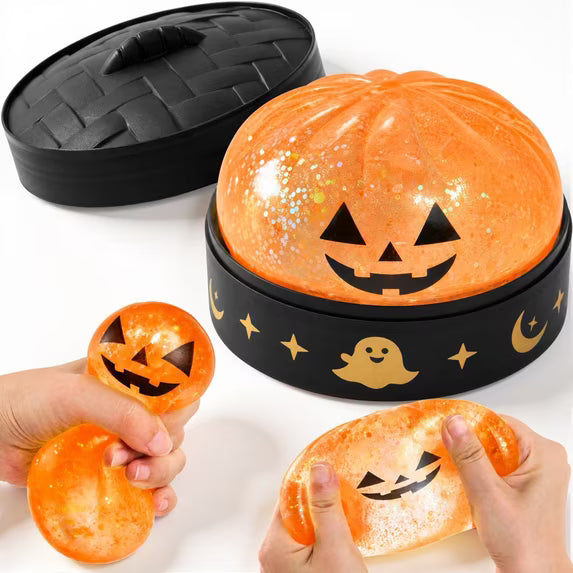 Joyfy Halloween Squishy Toys Pumpkin Dumpling, 3.8 Inch Glitter Stress Relief Squeeze Balls, Halloween Classroom Favors Prizes Party Favors, Stress Relief Toy