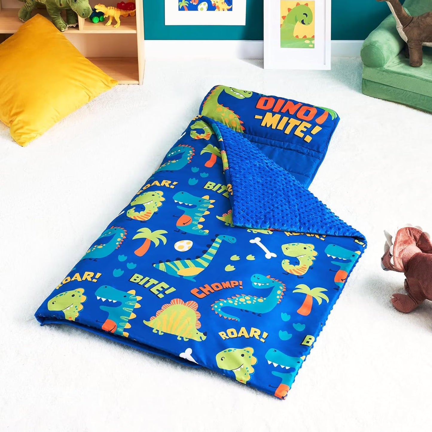 Joyfy Toddler Sleeping Bag for Kids 55x30 Nap Mat with Removable Pillow and Minky Blanket for Ages 3-7, Soft Roll Up for Boys Girls Kindergarten Daycare Sleepover