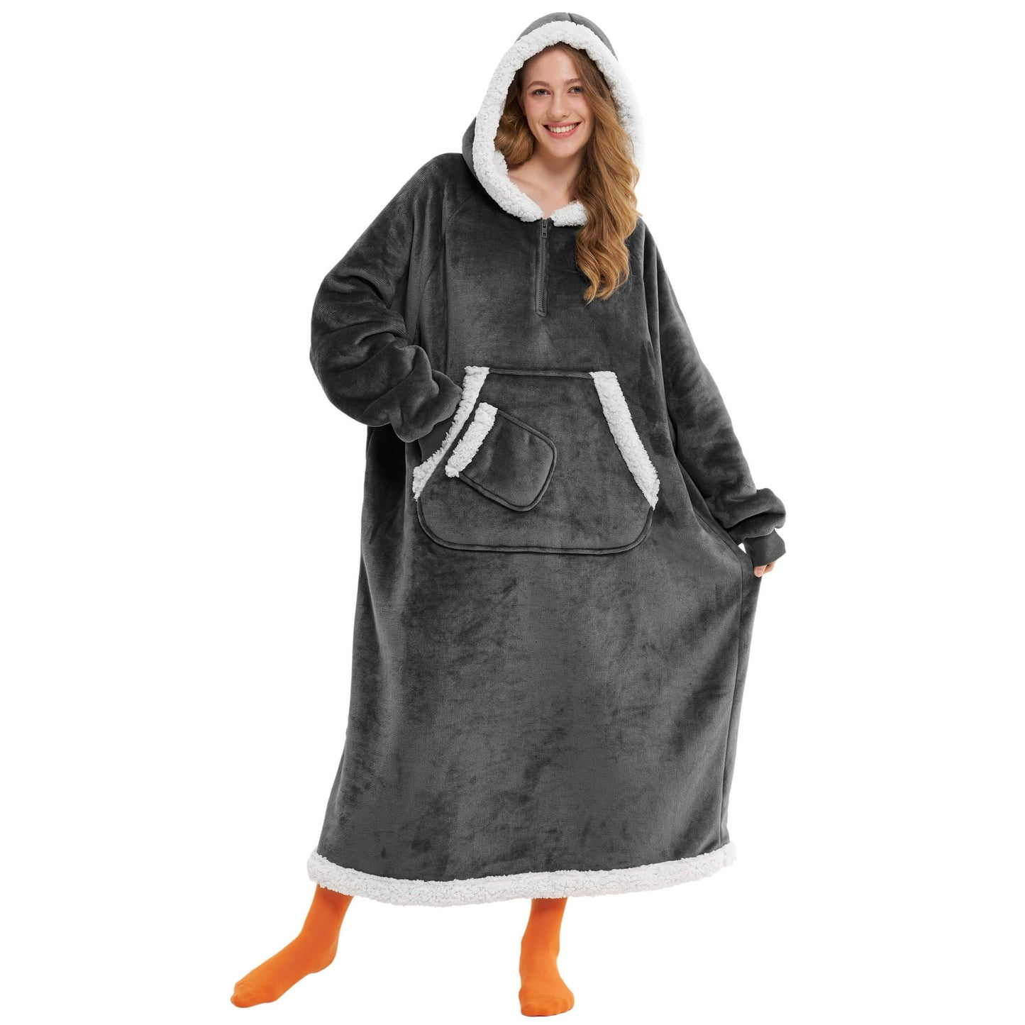 Joyfy Wearable Blanket Hoodie, Long Hooded Blanket Sweatshirt, Oversize Hoodie for Women and Men,Clothing Gift for Women Men Mom Dad,Giant Hood Pocket and Sleeves for AdultDark Grey,Oversize