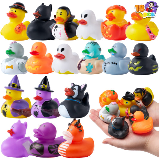 Joyfy 18 Pcs Halloween Rubber Ducks,Halloween Toys Rubber Ducks in Bulk for Baby Toddlers Kids,Halloween Bath Toy Basket Prizes,Halloween Toys for Trick or Treaters