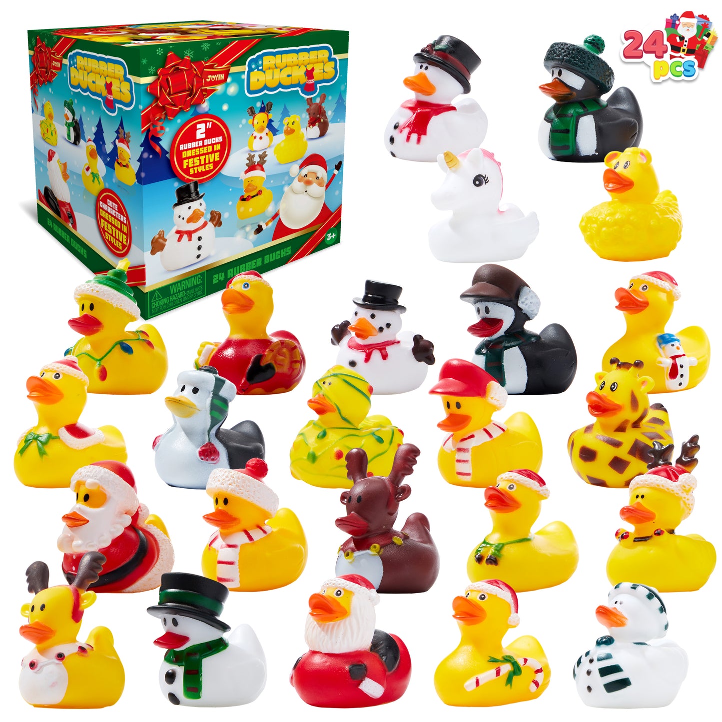 SYNCFUN 24 Pcs Cute Christmas Rubber Ducks for Boys, Girls, Kids and Toddlers, Christmas Party Favor Gifts