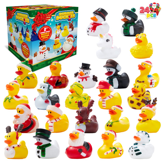 Joyfy 24 Pcs Cute Christmas Rubber Ducks for Boys, Girls, Kids and Toddlers, Christmas Party Favor Gifts