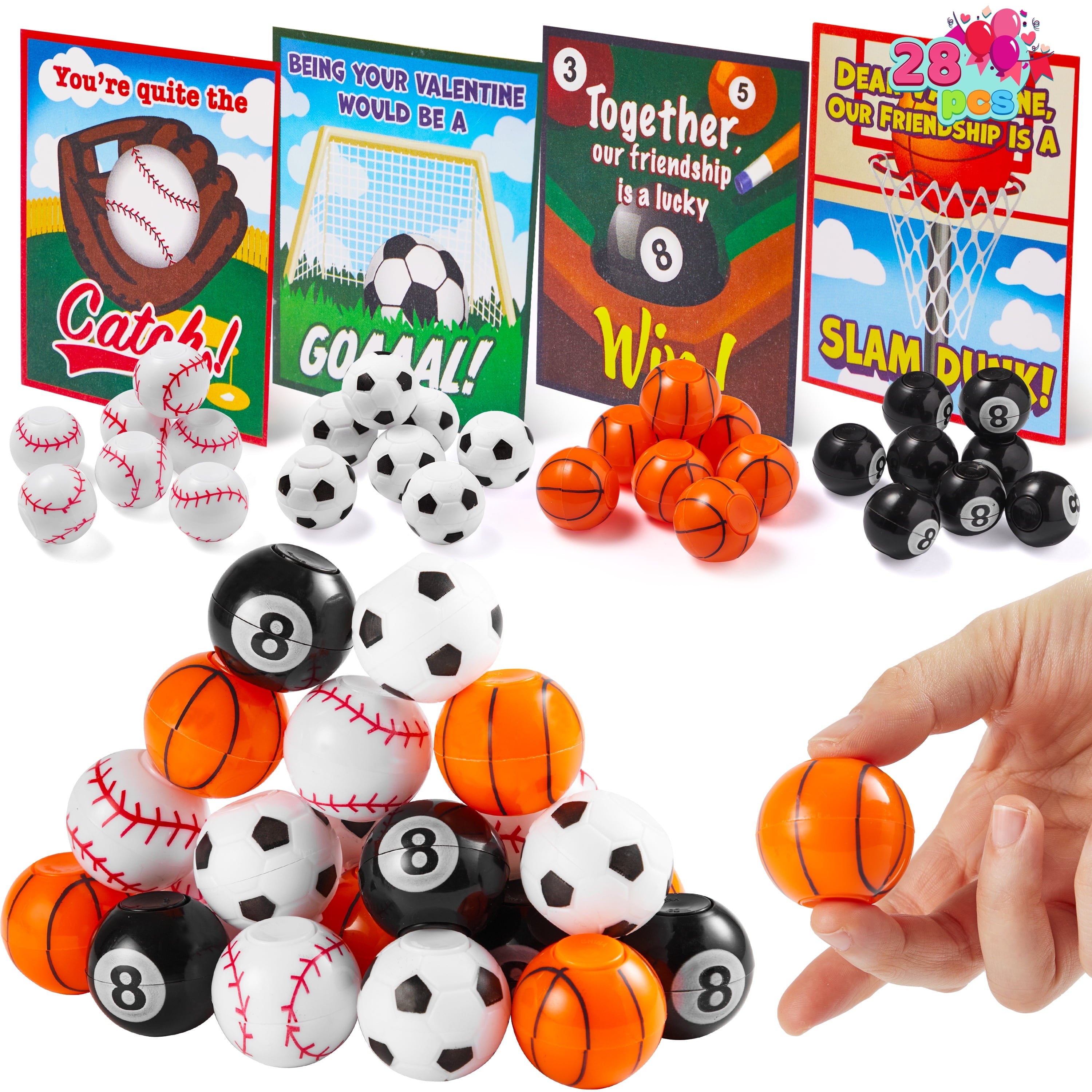 Joyfy 28 Packs Valentines Day Cards with Mini Sports Ball, Fidget Spin ...