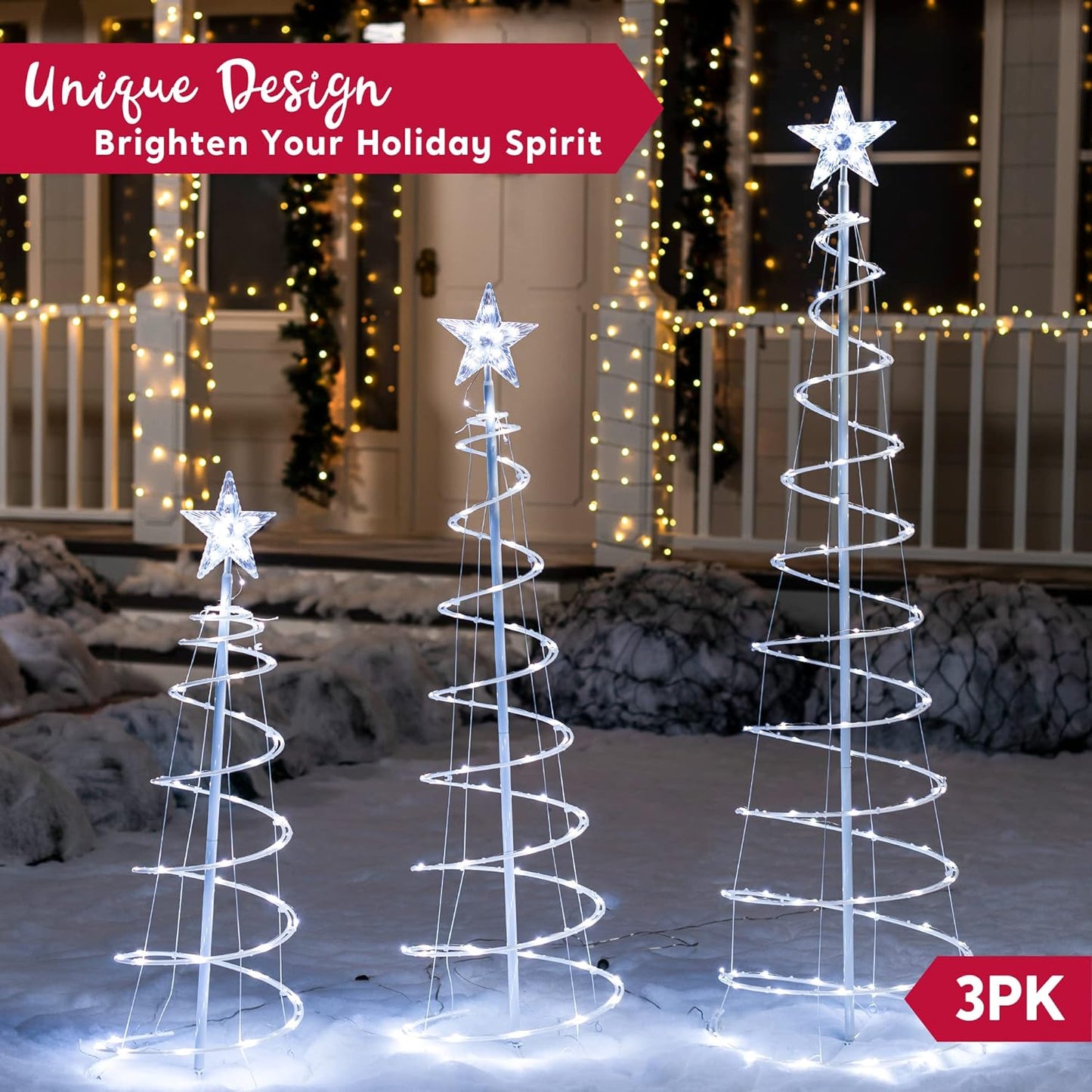 Joyfy 3 Pack Spiral Tree Christmas Decoration Outdoor,218 LED Christmas Tree Light Decorations,Christmas Yard Light with Stakes Decorations Outdoor Holiday Decor