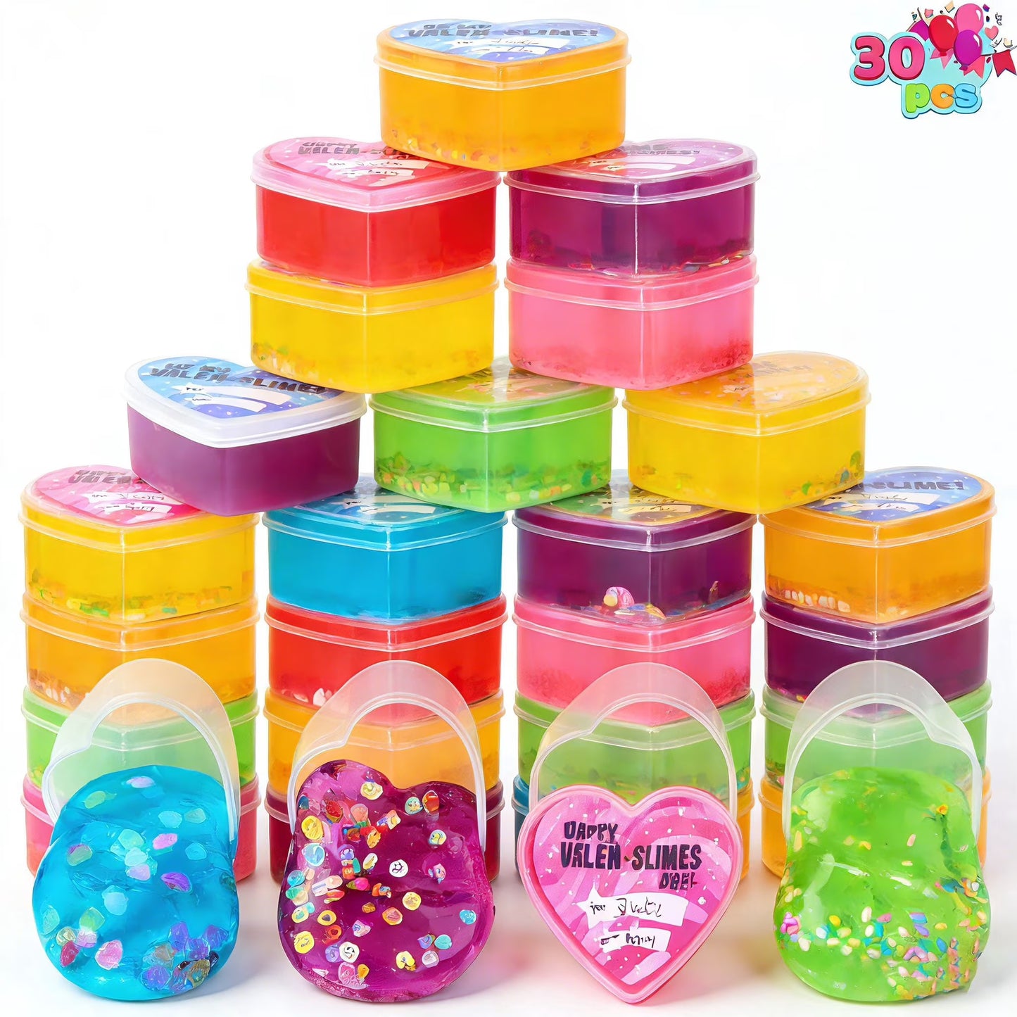 Joyfy 30 Packs Valentines Slime Hearts for Kids,Valentines Galaxy Hearts Set with Cards for Kids Favors,Valentines Gifts for Class Exchange