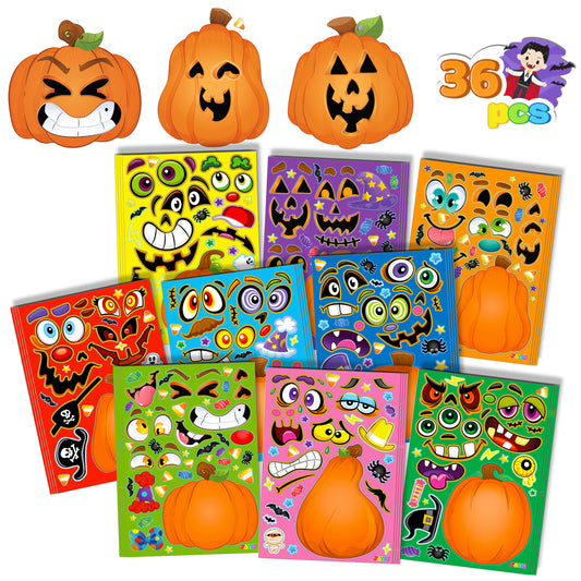 SYNCFUN 36 Pcs Halloween Stickers Make a Face Halloween Characters Stickers for Kids,Pumpkin Decorations Stickers Fall Stickers Party Favors for Kids,Halloween Craft