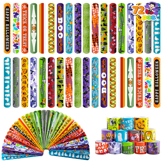 Joyfy 72 Pcs Halloween Slap Bracelets for Kids,Halloween Toys Bulk with Spider,Pumpkins,Animal Print for Prizes Gift Trick or Treat Party Favors,Halloween Crafts for Kids,Classroom Favors