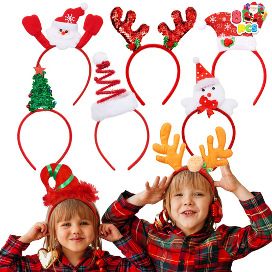 SYNCFUN 8 Pcs Christmas Headbands, Christmas Headwear Christmas Costume Accessories for Women Kids Holiday Party Favors Photo Props ONE Size FIT ALL