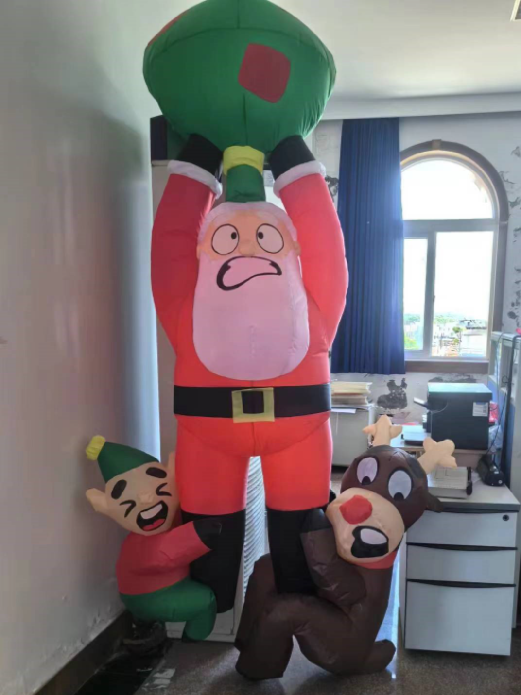 Joyfy 8 ft Christmas Inflatables Santa Outdoor Decorations,Santa with Elf and Reindeer Blow Ups Yard Christmas with Built-in LEDs for Holiday Party Garden Lawn Decor
