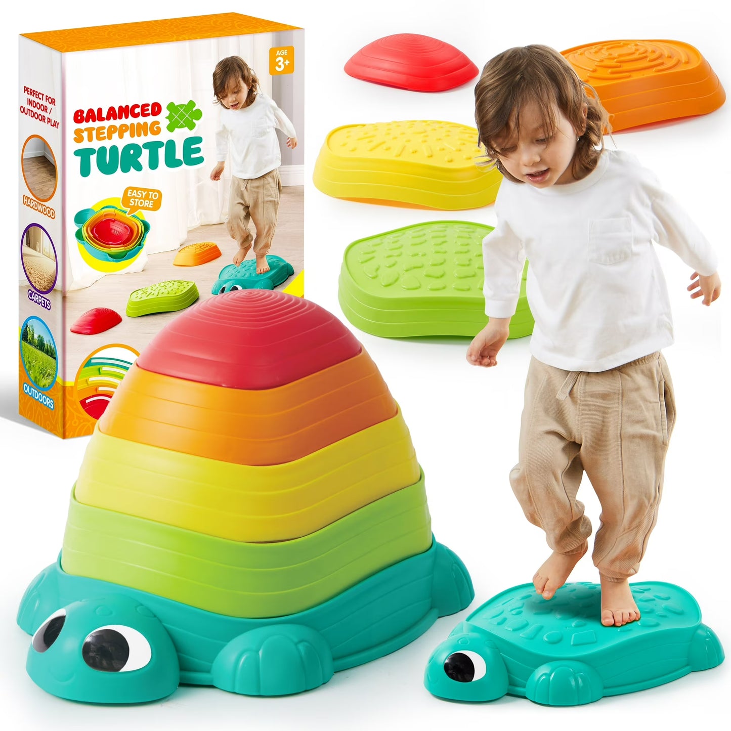 Joyfy 5 Pack Turtle Balance Stepping Stones for Kids ,Toddler Obstacle Course Coordination Sensory Game,Outdoor Toy,Gfit for Kids