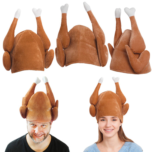Spooktacular Creations 3 Pack Plush Roasted Turkey Hats for Thanksgiving and Halloween Costume Dress Up Party