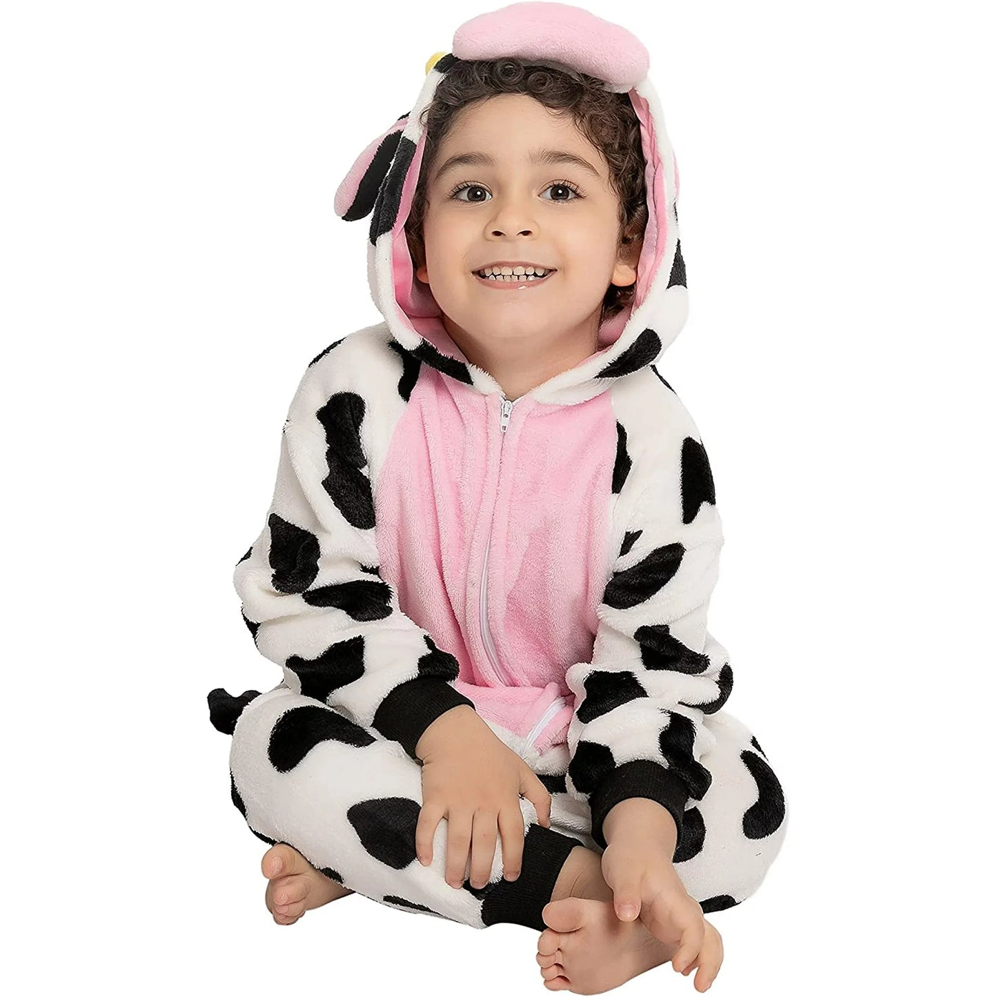 Spooktacular Creations Baby Cow Costume Pajama Hooded, Romper Plush for Toddler Cow Halloween Animal Dress Up (12-18 months)