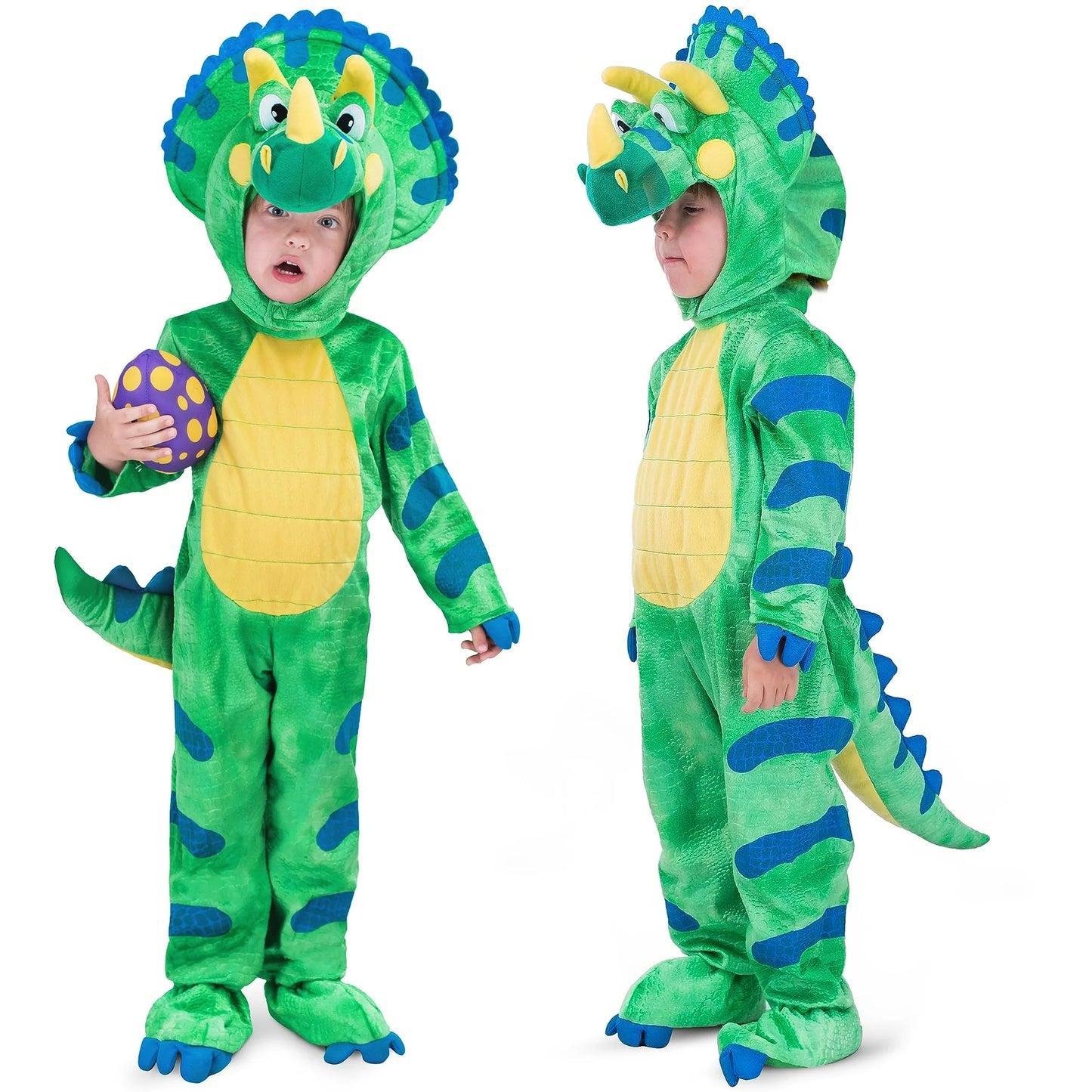 Spooktacular Creations Baby Triceratops Dinosaur Costume Set for Kids, Halloween Party Role Play Suit, Hoodie With Dinosaur Tail