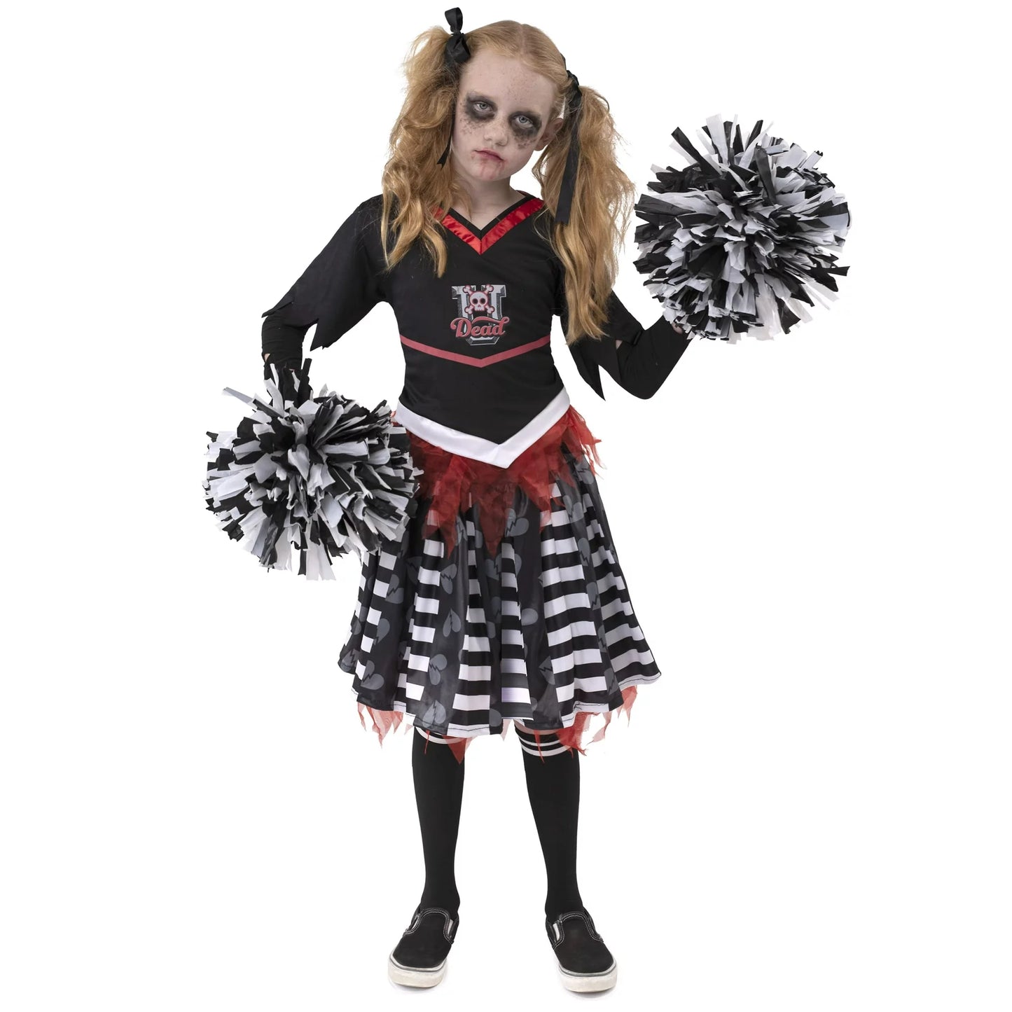 Spooktacular Creations Kids Cheerleader costume, Cheerless Costume for Girls, Scary Spiritless Cheerleader Outfit for Halloween Dress UP, L