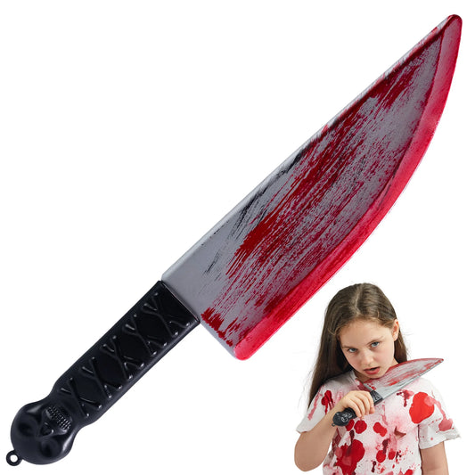 SYNCFUN 15.4 Inch Halloween Fake Knife With Fake Blood Prop,Large Plastic Halloween Prop Knife Toy for Costume Accessories Horror Costumes,Scary Accessories for Kids & Adults