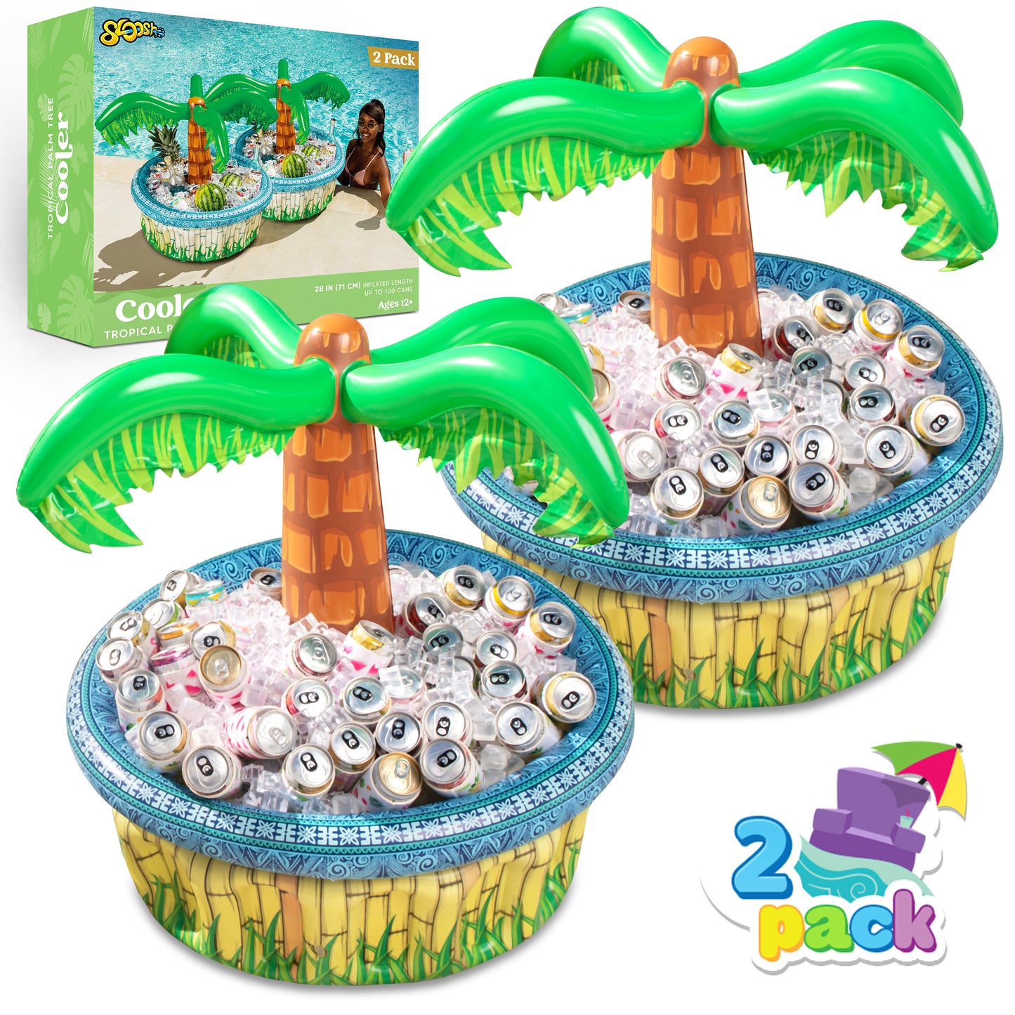 Syncfun 2 Pack Inflatable Palm Tree Cooler, 28" Inflatable Drink Cooler Luau Hawaiian Party Decoration, Beach Pool Party Supplies Accessories