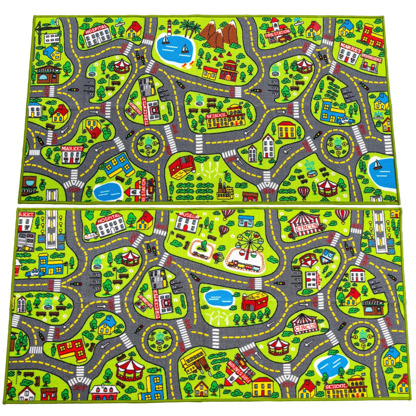 Joyfy 2 Pack Kids Car Rug for Playroom, Jumbo Car Play Mat for Toddlers,Durable Car Carpet for City Pretend Play