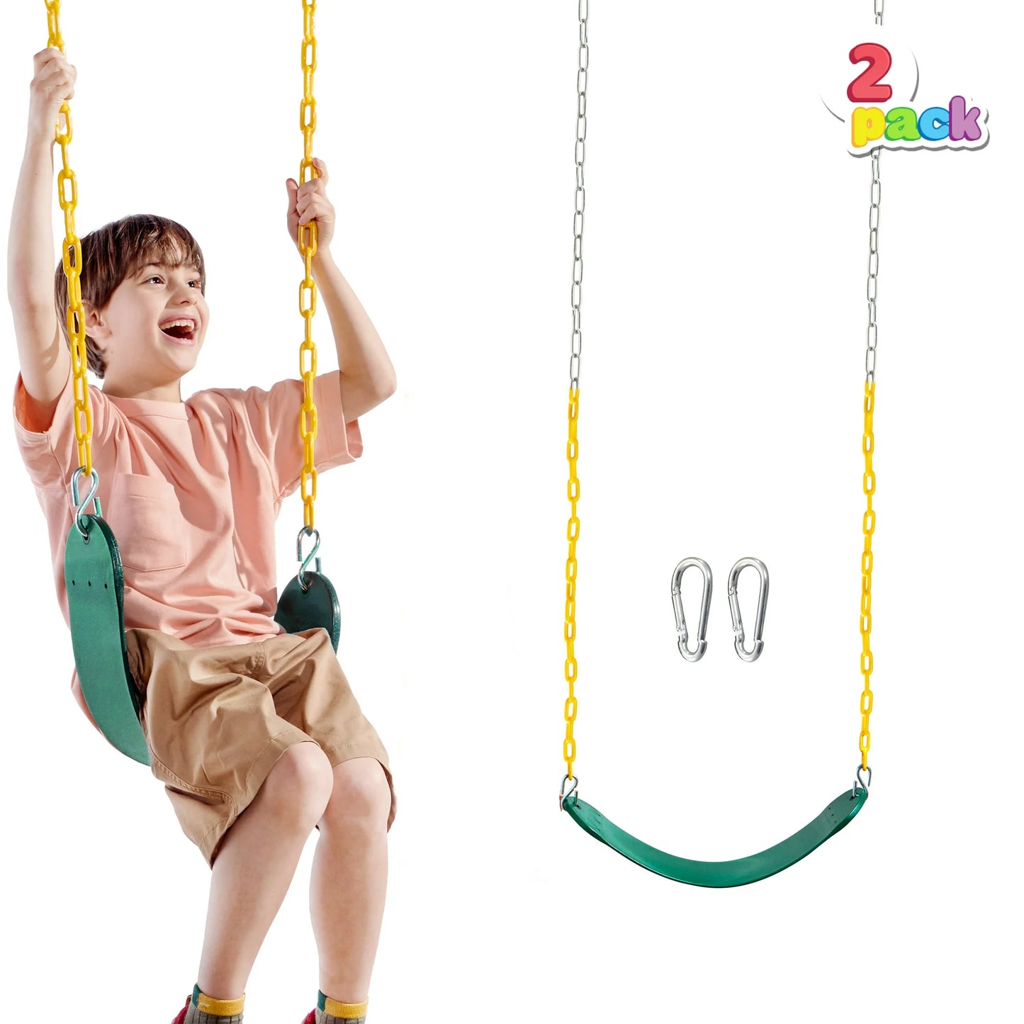 Joyfy 2 Pack Kids Swing Set, Swingset Outdoor For Kids With 66 Heavy Duty Chain Gang All Stars For Playground Backyards