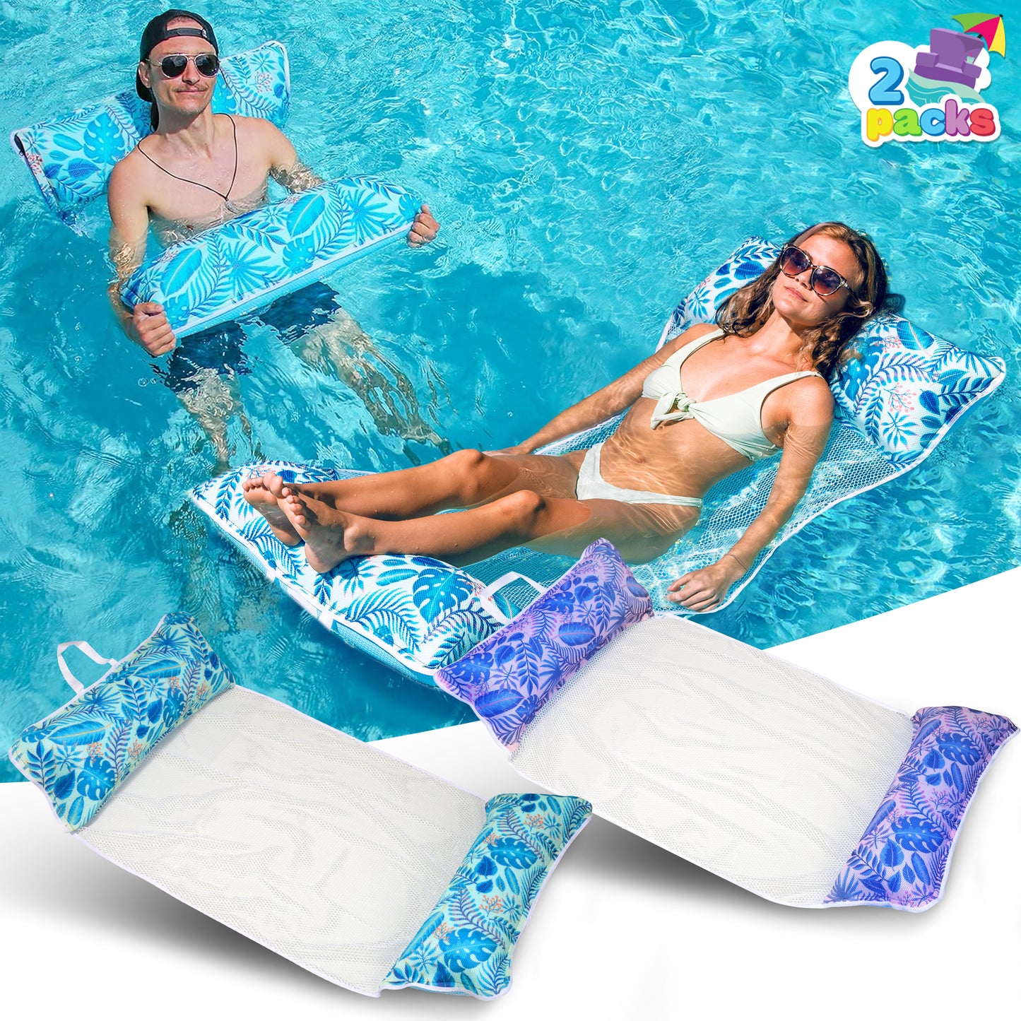 Syncfun 2 Packs Hammock Inflatable Pool Float, 4-in-1 Swimming Pool Lounger, Saddle, Lounge Chair, Hammock, Drifter,Pool Raft, Lake Floats for Water Fun Summer Party Toys