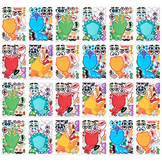 Syncfun 24 Sheets Make-a-face Sticker Sheets 6"x 9" Make Your Own Animal Dinosaur and Match Craft Sticker for Kids Party Favor Supplies for Boys Girls