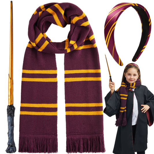 SYNCFUN 3 Pcs Halloween Wizard Costume Accessories Set with Tie Wand,and Headbands,Cosplay Accessories for Kids and Adults Dress Up