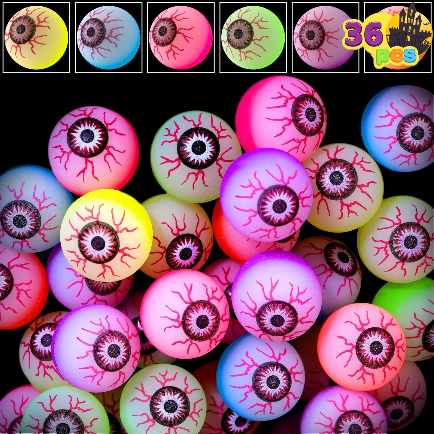 Joyfy 36 Pcs Halloween Bouncy Balls,Glow in The Dark Bouncy Balls Halloween Toys for Kids,for Trick or Treaters,Halloween Goodies,Halloween Party Favors