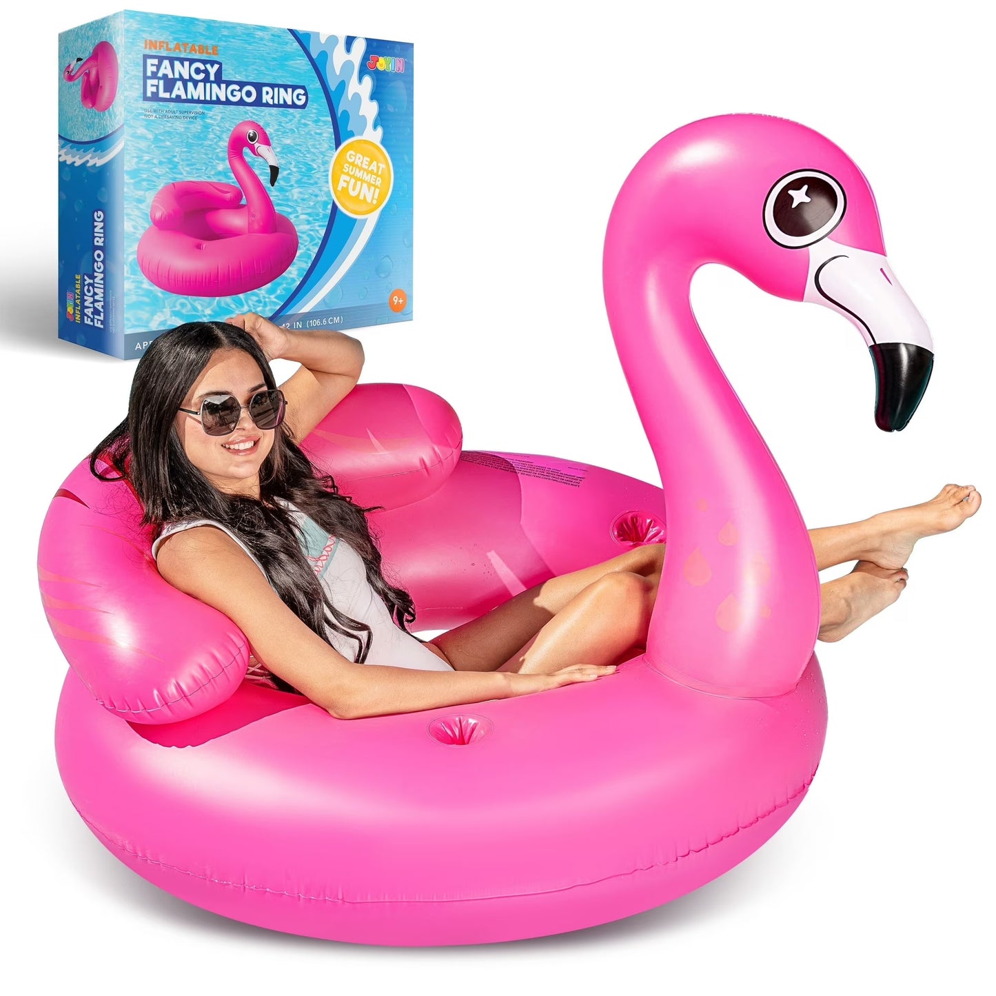 Syncfun 45" Inflatable Flamingo Pool Float, Summer Pool Raft Lounge for Adults & Kids, with 2 Cup Holders and Head Rest