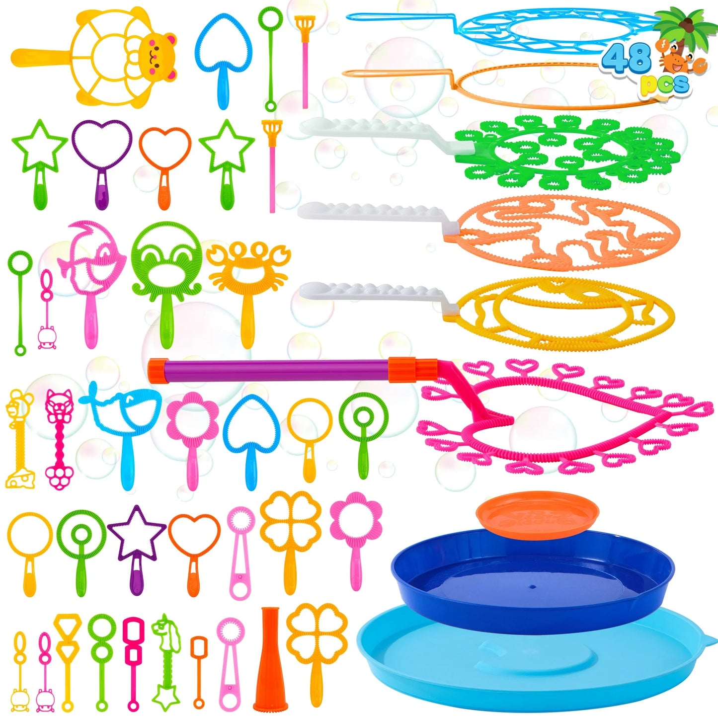 Syncfun 48Pcs Big Bubble Wands Set, 18" Giant Bubble Bottle with Tray Bulk, Large Bubble Wands for Kids Adults Gifts, Summer Outside Bubble Toys, Easter Basket Stuffers, Birthday Party Favors