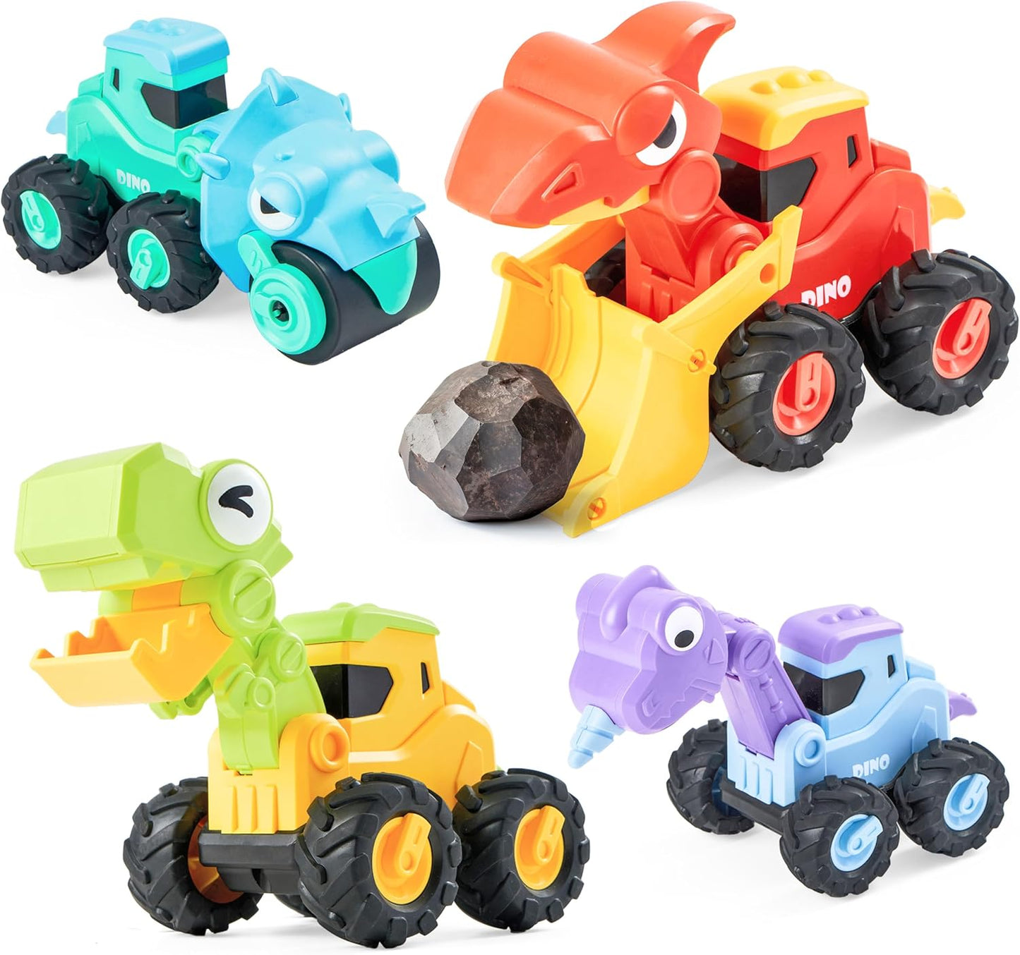 Syncfun 4Pack Dinosaur Construction Vehicles Set, Baby Toy Cars for Toddlers, Car Toys for 1 2 3 Year Old Boys Girls Kids, Best Birthday Gifts for Toddler