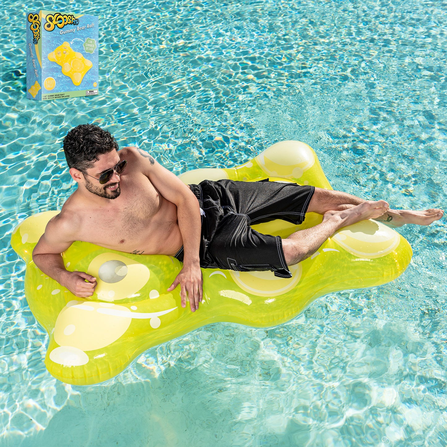 Syncfun 60'' Pool Floats, Gummy Bear Inflatable Floating Lounger Chair Water Hammock Raft Lounge Swimming Pool Floatie for Kids Adults