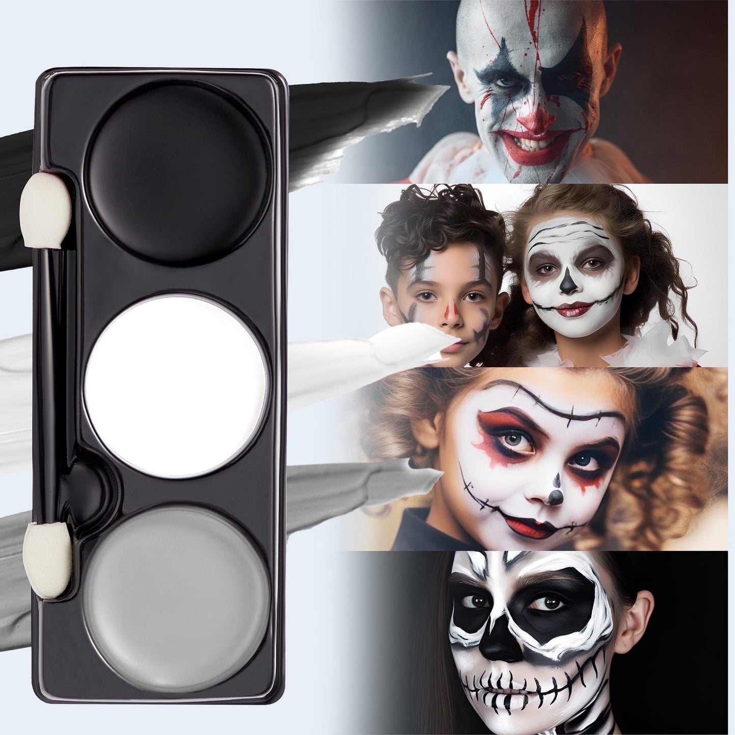 Joyfy 3 Colors Halloween Makeup Palette 7 oz,Halloween Face Painting Kit SFX Makeup with Double-headed Brush for Zombie Vampire Cosplay for Adult Kids