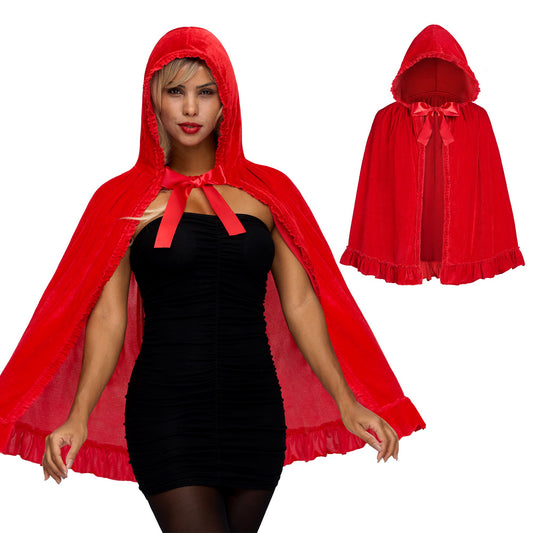 SYNCFUN Halloween Floral Hood Cape for Adult Women, Short Red Riding Hooded Cloak for Halloween Costume Cosplay Parties