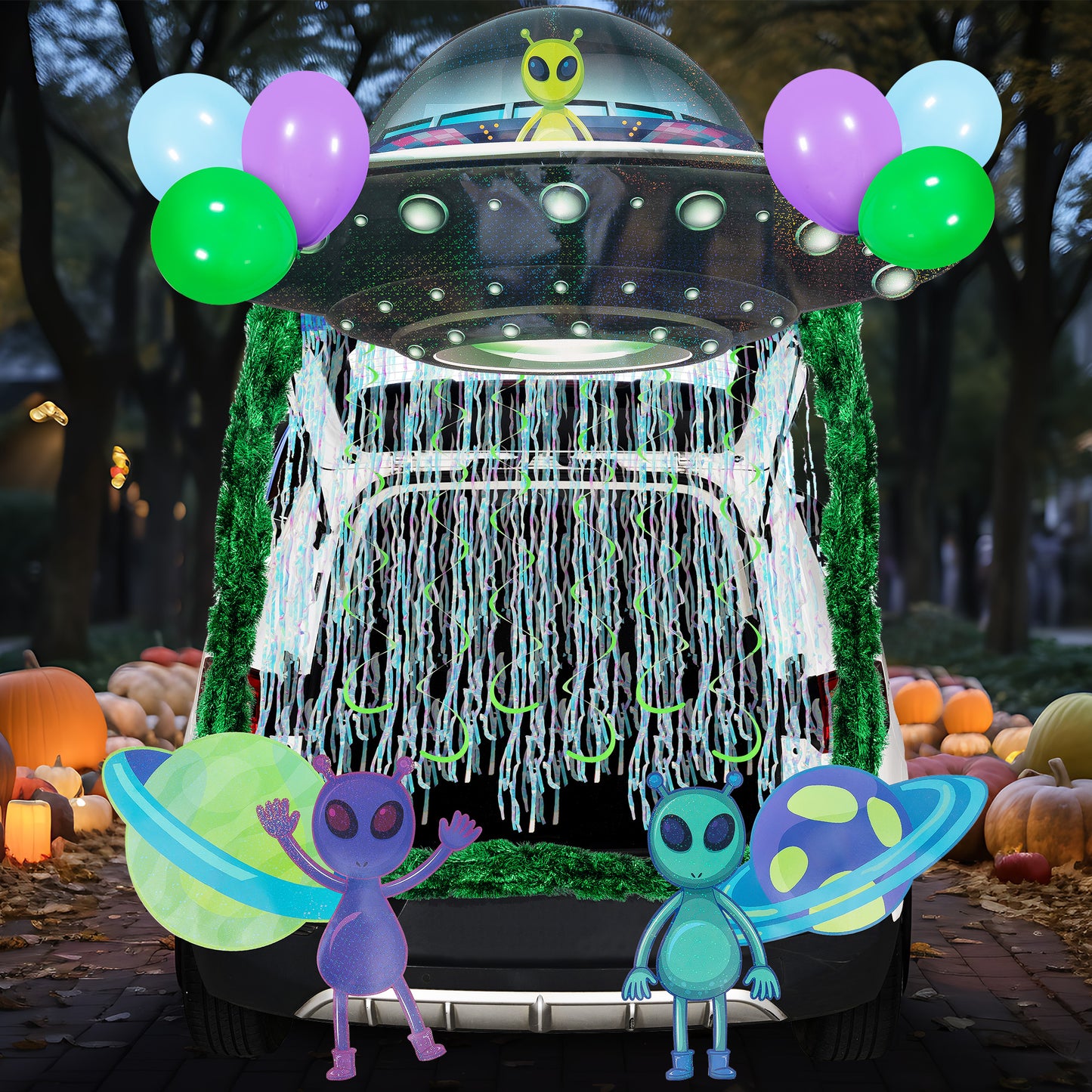 Joyfy Halloween Trunk or Treat Car Decorations Kit,Halloween Car Decorations Car Archway with UFO Aliens Theme,Trunk or Treat Decorations for Suv,Halloween Outdoor Garage Door Party Decor