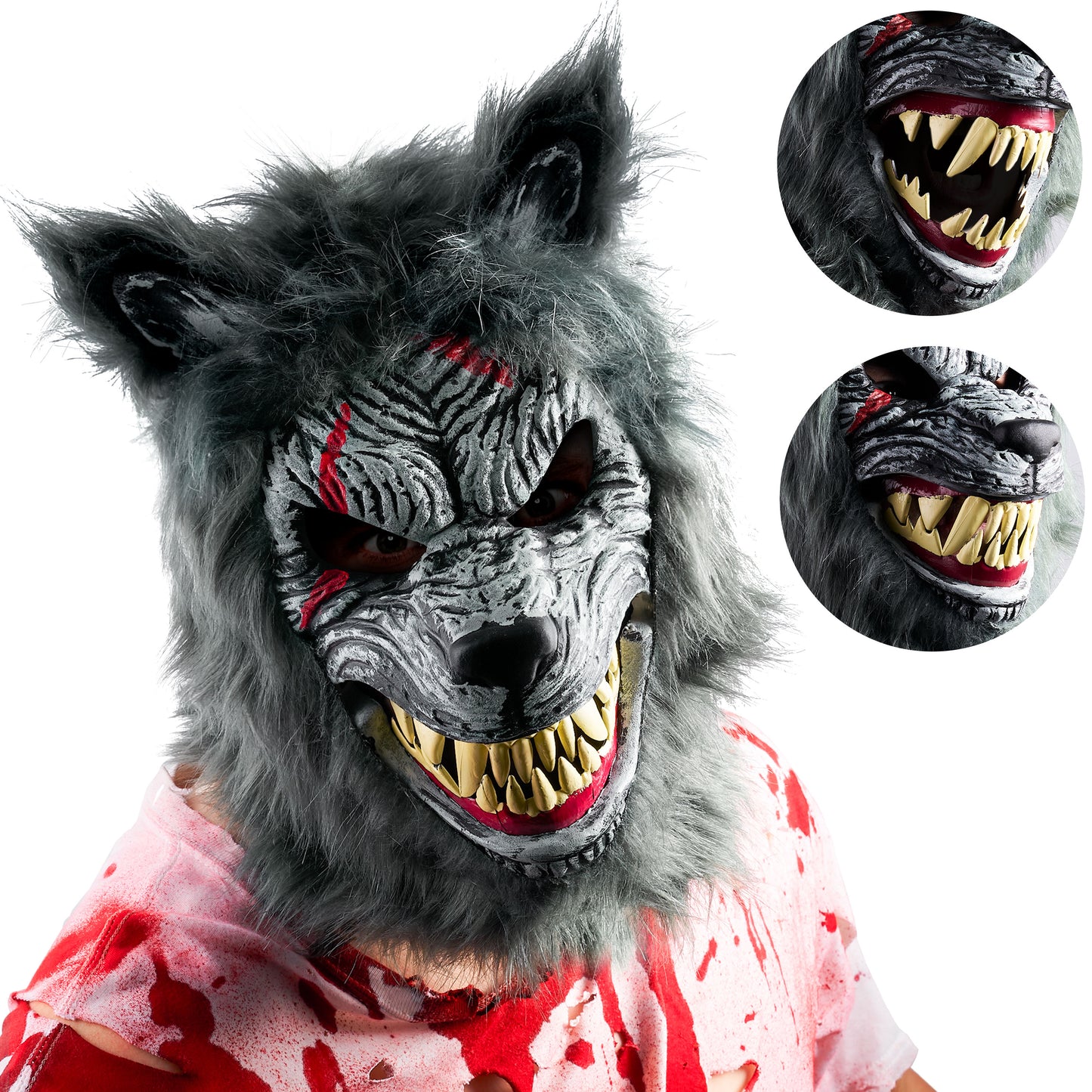 Joyfy Halloween Wolf Mask Scary Werewolf Mask for Adults Men,Halloween Costume Full Head Latex Wolf Masks Cosplay Prop