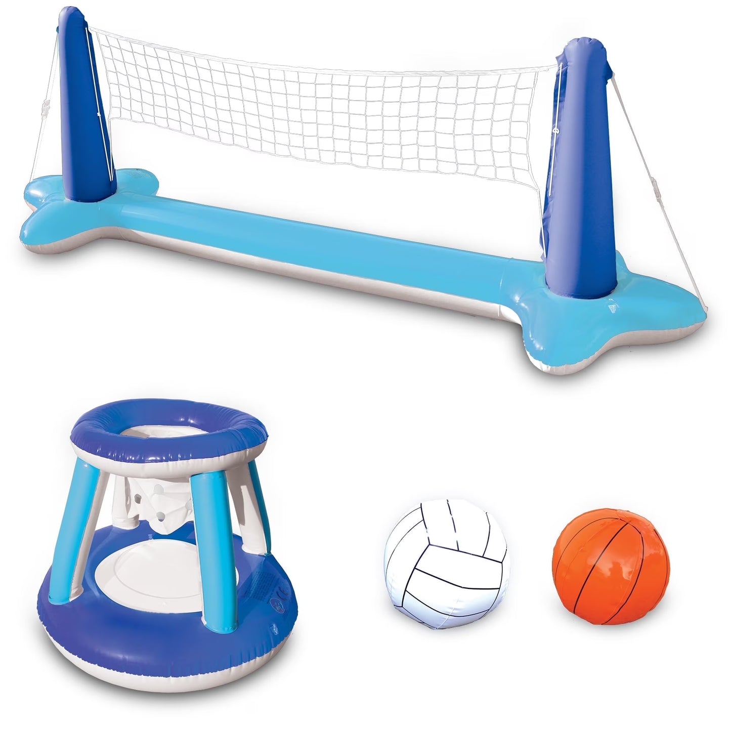 Syncfun Pool Games Set with Pool Volleyball Net & Pool Basketball Hoops, Summer Pool Float for Kids and Adults - Dark Blue