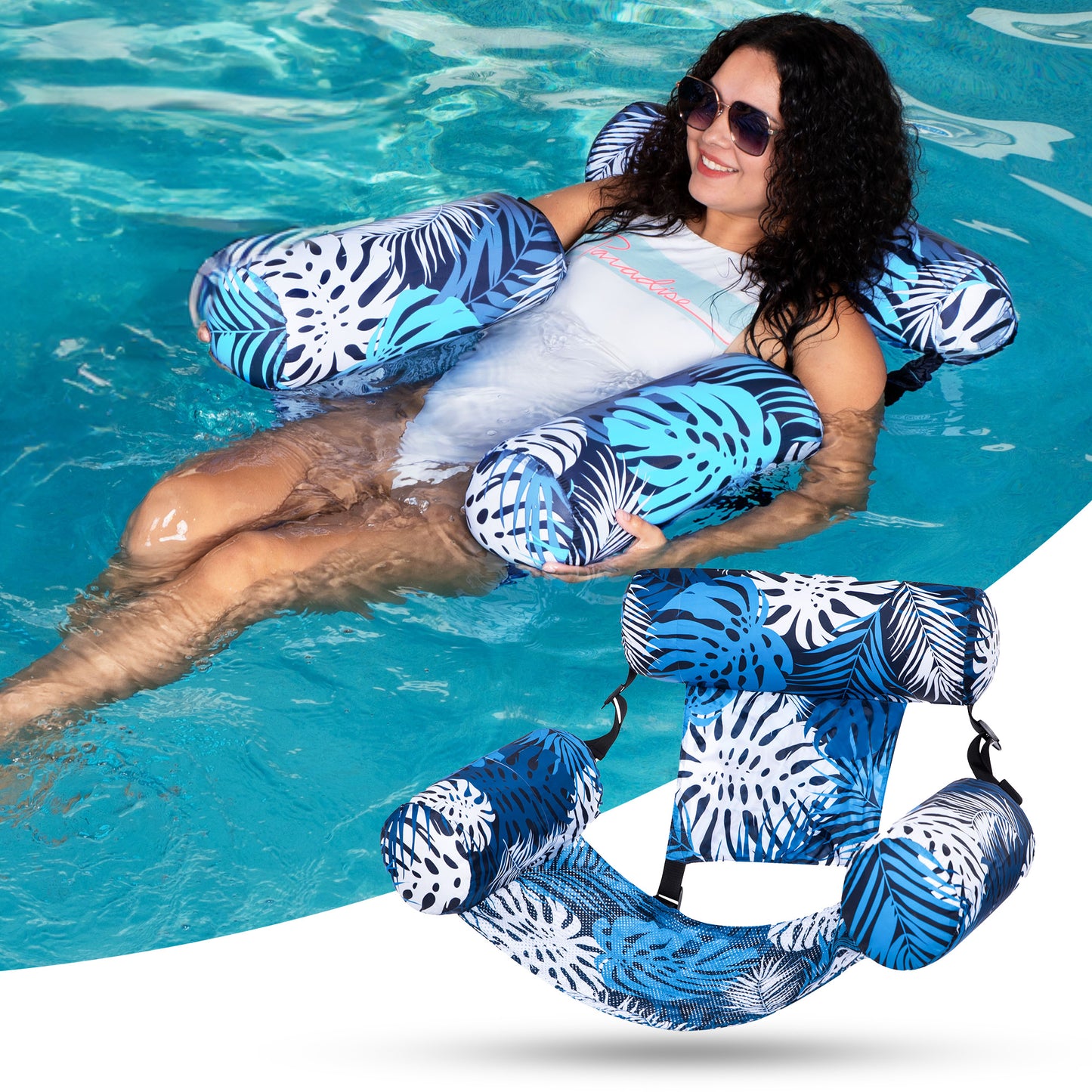 Syncfun Pool Floats Chairs Adults, Inflatable Pool Lounge Chairs, Plant Pattern Floating Pool Hammock Chair for Adults, Blow up Pool Noodles Floats for Pool Party Summer Water Fun